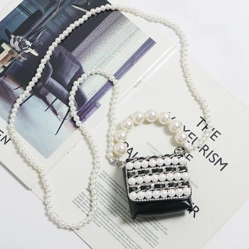 2022 Uus Pearl Kett PU Nahast õlakott Naistele Luksus Rhinestone Tutt Mini Käekott Naiste Mood Armas Pearl Messenger Kott