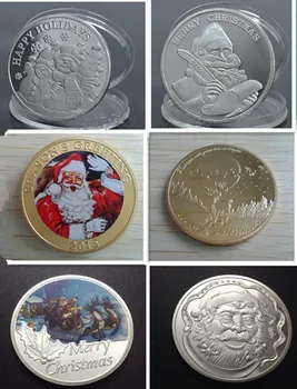 3tk (1 komplekt) Mix 3 Merry Christmas kingitus hooaeg tervitus Santa Claus põhjapõdrad hõbe kullatud värvilised uue aasta kingitus mündi