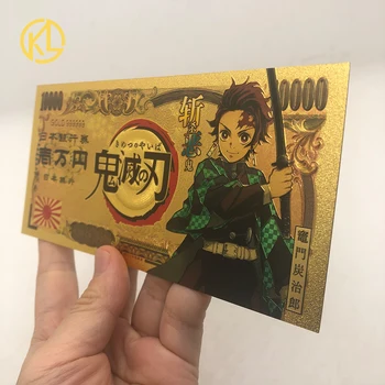 Demon Slayer gold kaardid Kamado Tanjirou Anime 24k kuld plastikust pangatähtede Jaapani manga Agatsuma Zenitsu Nezuko Kaart Kingitus 3