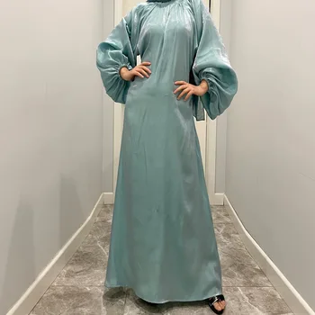 Eid Mubarak Satiin Moslemi Hijab Kleit Ramadan Abayas Naiste Dubai Abaya Kleidid Araabia Puhvis Varrukad Türgis Islam seal kaftan Vestidos