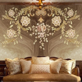 Euroopa Luksus Kodu Decor Custom, 3D Photo Seinamaaling Retro Kuld Lilled Wallpaper for Magamistuba, elutuba TV Diivan Taust Seina