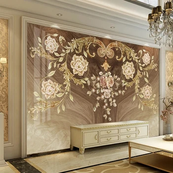 Euroopa Luksus Kodu Decor Custom, 3D Photo Seinamaaling Retro Kuld Lilled Wallpaper for Magamistuba, elutuba TV Diivan Taust Seina 2