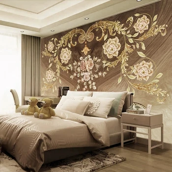 Euroopa Luksus Kodu Decor Custom, 3D Photo Seinamaaling Retro Kuld Lilled Wallpaper for Magamistuba, elutuba TV Diivan Taust Seina 3