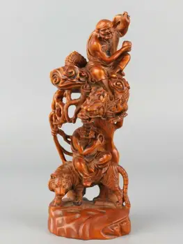 Hiina Peen Käsitsi nikerdatud Luohan Dragon tiger Nikerdamist Pukspuu kuju