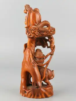 Hiina Peen Käsitsi nikerdatud Luohan Dragon tiger Nikerdamist Pukspuu kuju 2