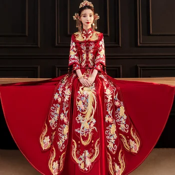 Hiina Stiilis Cheongsam Pruut Pulmad Kleit Peen Tikand Abielu Sobiks Üllas Pruut Kostüüm Elegantne Terviseks Riided
