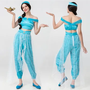 India Tantsu Kostüüm Tulemuslikkuse Kleit Naine Kõhutants Kleit Suvel Täiskasvanud Tüdruk Printsess Jasmine Cos Kleit Komplekt 0