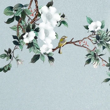 Kohandatud Taustpildi Hiina Stiili 3D-Käsitsi Maalitud Lilled Ja Linnud Müüri Taustal Seina Maali elutoas TV Diivan Home Decor 3