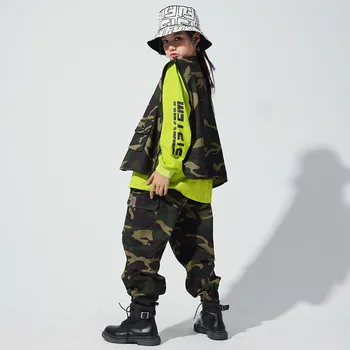 Laste Hip-Hop Tantsu Kostüüm Tüdruk Kamuflaaž Püksid Vest Pikk Varrukas T-Särk Street Tantsu Riided Lastele Staadiumis Täitmiseks Kanda 2