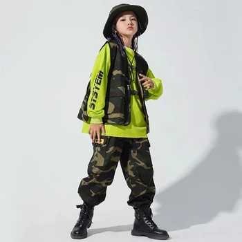Laste Hip-Hop Tantsu Kostüüm Tüdruk Kamuflaaž Püksid Vest Pikk Varrukas T-Särk Street Tantsu Riided Lastele Staadiumis Täitmiseks Kanda 4