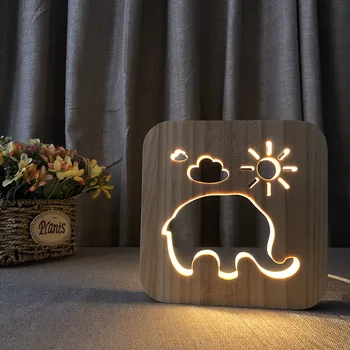 Loominguline Puidust Elevant Öö Valguses VIINUD Restoran Öö Lambi USB Toide täispuidust 3D Lamp nagu Lapsed Sünnipäeval Kingitus