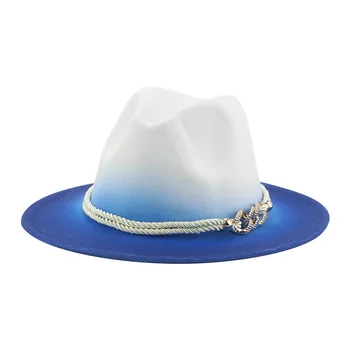 Mütsid Naistele Fedoras Segast Gradient Värvi Luksus Mood Felted Accessorias Bänd Talvine Naiste Müts Chapeau Femme Kapott 3