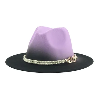 Mütsid Naistele Fedoras Segast Gradient Värvi Luksus Mood Felted Accessorias Bänd Talvine Naiste Müts Chapeau Femme Kapott 4