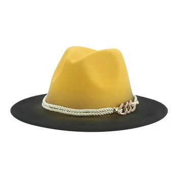 Mütsid Naistele Fedoras Segast Gradient Värvi Luksus Mood Felted Accessorias Bänd Talvine Naiste Müts Chapeau Femme Kapott 5