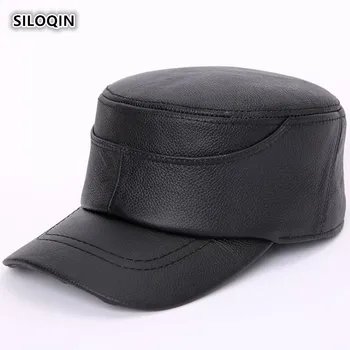 SILOQIN Meeste Korter ühise Põllumajanduspoliitika Ehtne Nahk Müts Snapback Sügis-Talve Esimene Kiht Cowhide Sõjaväe Mütsid, Vaba aja veetmise Turism Marki Müts 0
