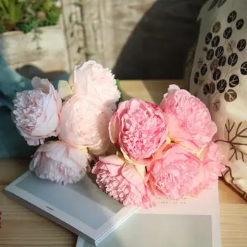 Simulatsioon 5 Heads Peonies Kimp Silk Flower Kodu Kaunistamiseks Pulmad Hoides Lilli Tee Tsiteeritud Lill Seina Võltsitud Lilled