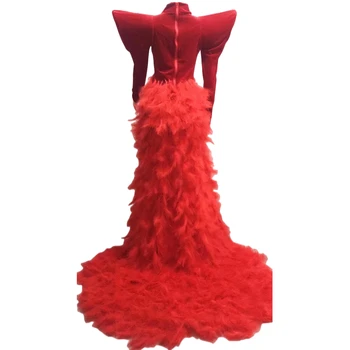 Uus Toode Unikaalne Punane Sulg Elegantne Kleit Naistele Tähistada Kostüüm Õhtu Poole Kleit Blingbling Teemandid Sünnipäeva Hommikumantlid 1