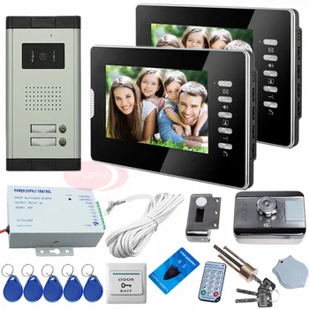 Uus Video Intercom 2 Monitorid 2 Erinevat Korterit 700TVL Uksega Sissepääs Kaamera Ukse Telefoni Koju Rfid Elektrooniline Lukk