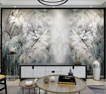 Vintage õlimaal Lotus seinamaaling käsi-värvitud, elutoas diivan, TV taust dekoratiivse seina maali Kohandada 3d-taustapildid 3