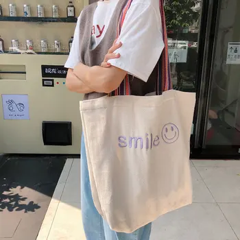 Youda Daamid Smiley Käekotid Tüdruk Lõuend Kott Shopping Reisi Naiste Eco Korduvkasutatavad Õla Shopper Kotid Suure Mahutavusega Bookbag
